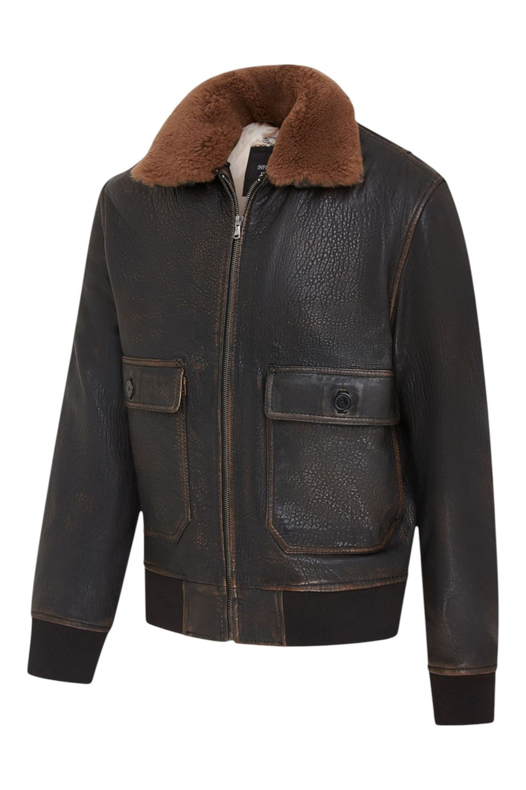 Men's Brown Leather Bomber Sheepskin Collar G-1 Pilot Jacket - Trick
