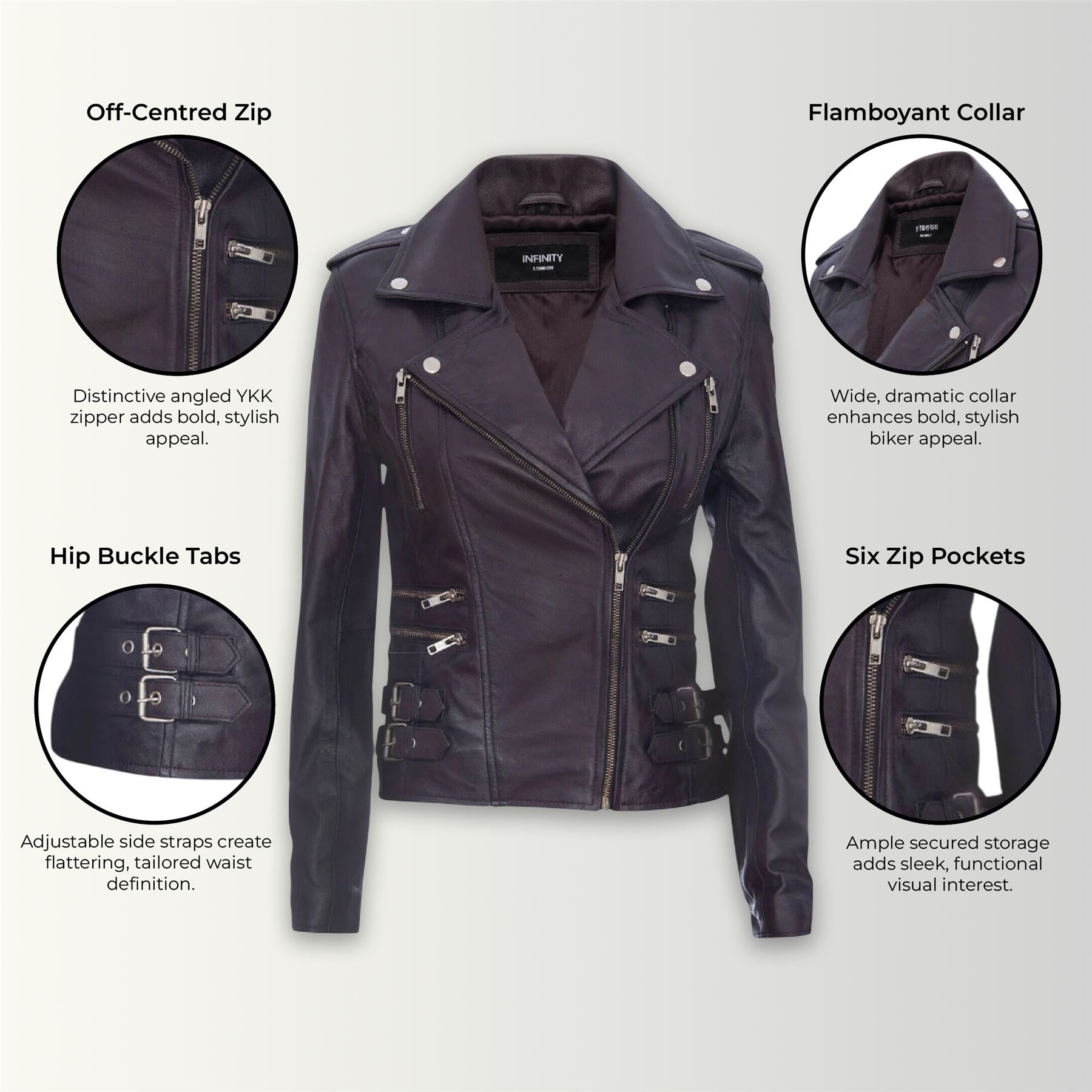 Womens Leather Brando Biker Jacket - Orlando