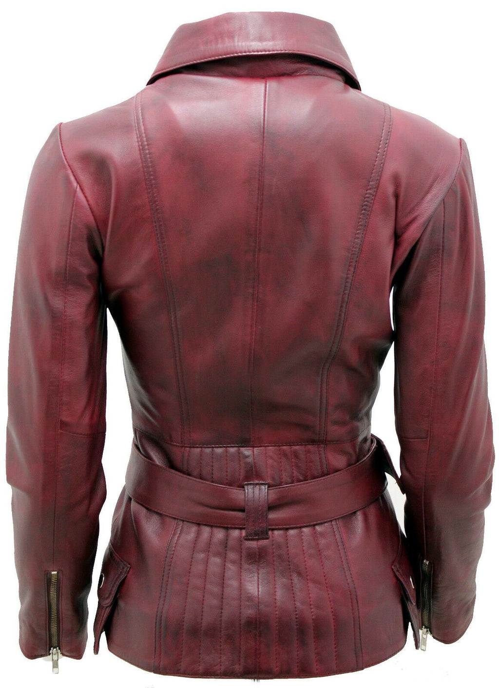 Womens Long Leather Biker Jacket-Quito