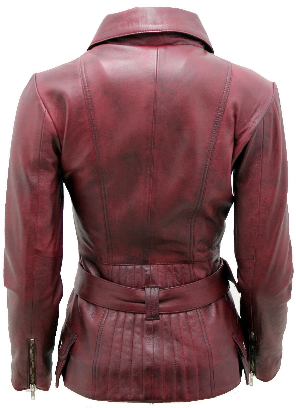 Womens Long Leather Biker Jacket-Quito