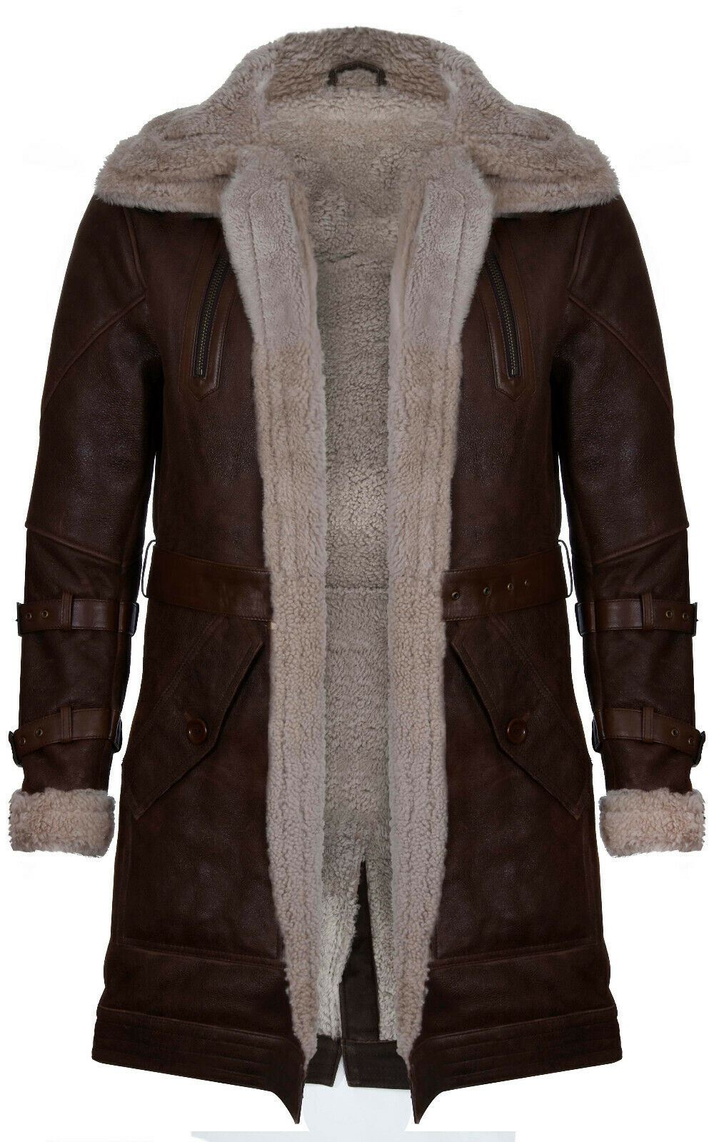 Mens 3/4 Warm Leather Sheepskin Trench Coat-Medina