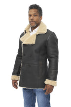Mens Double Breasted Shearling Sheepskin Pea Coat-Valencia