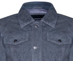 Mens Suede Trucker Shirt Denim Leather Jacket