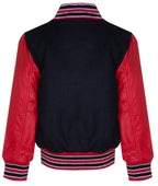 Kids Varsity Black & Red Bomber Jacket with Real Leather Sleeves 3-13 yrs