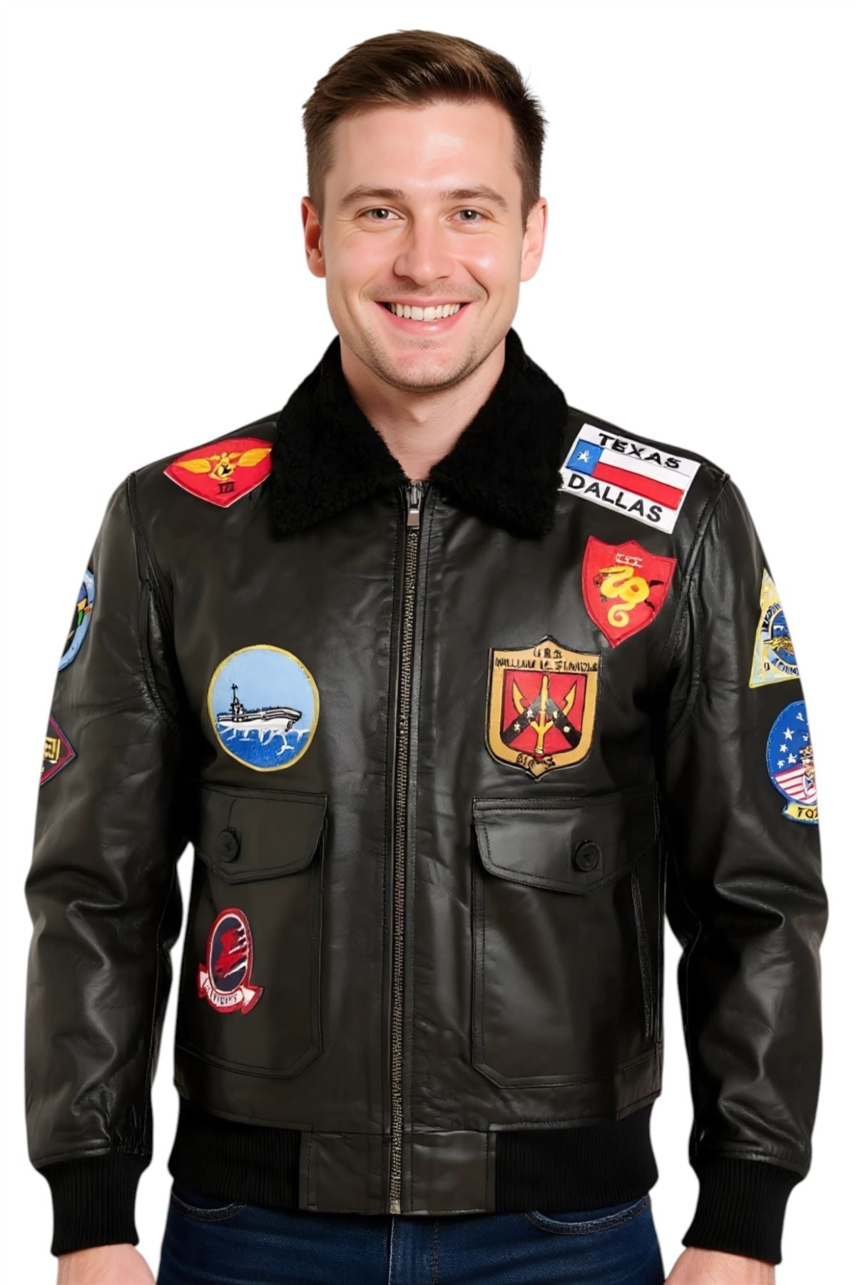 Mens Top Gun A2 Leather Bomber Jacket-San Diego