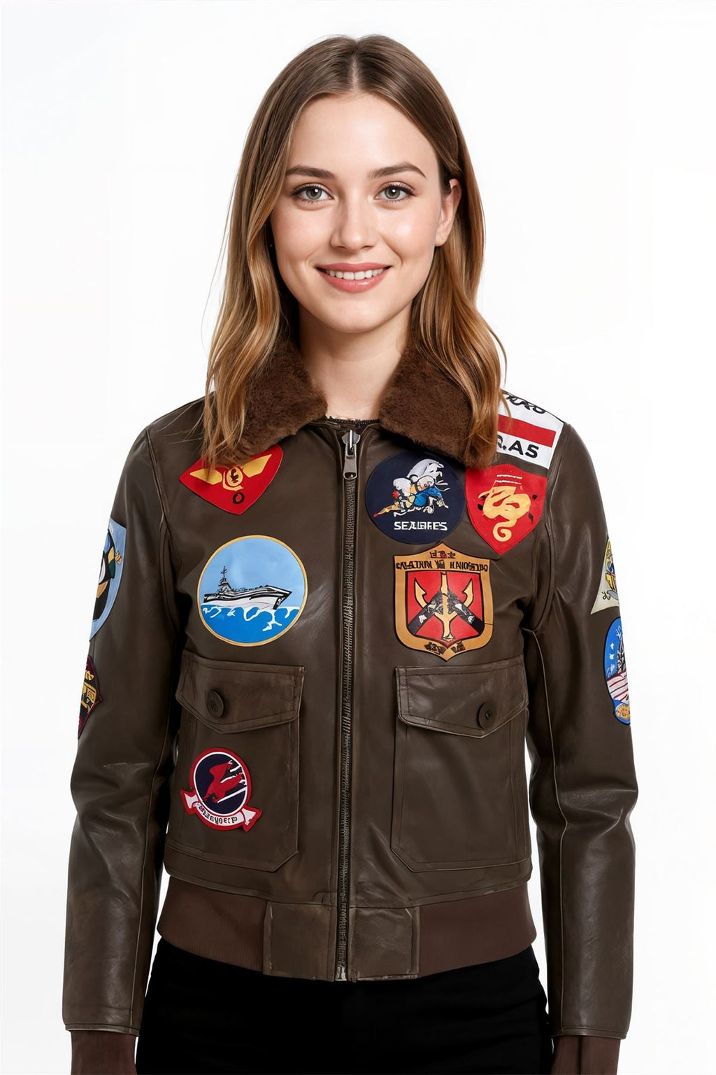 Women's A2 Top Gun Leather Bomber Jacket-Sunbury