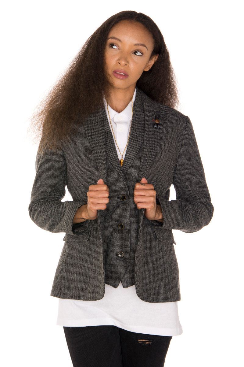 Womens Tweed 1920s Herringbone Grey Blazer