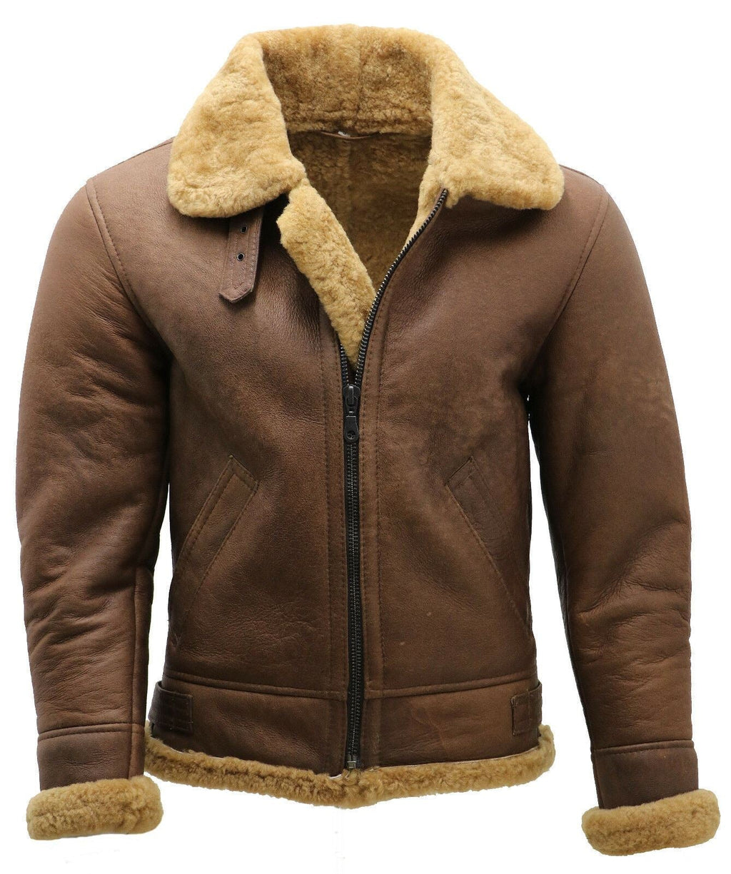 Mens B3 WW2 Sheepskin Leather Flying Aviator Jacket-Houston
