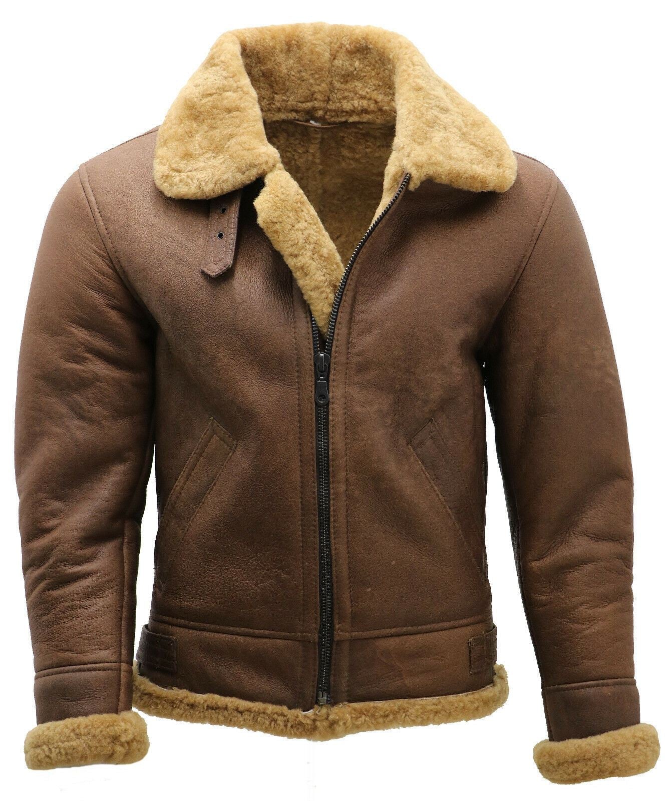 Mens B3 WW2 Sheepskin Leather Flying Aviator Jacket-Houston