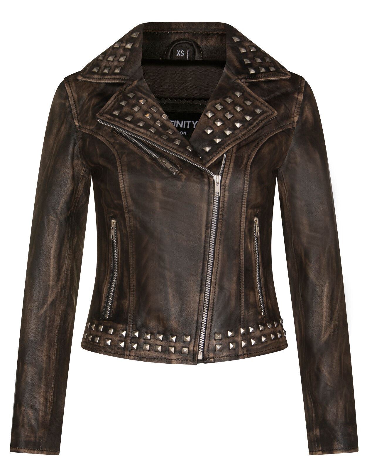 Womens Gothic Biker Leather Jacket with Studs-Bilbao