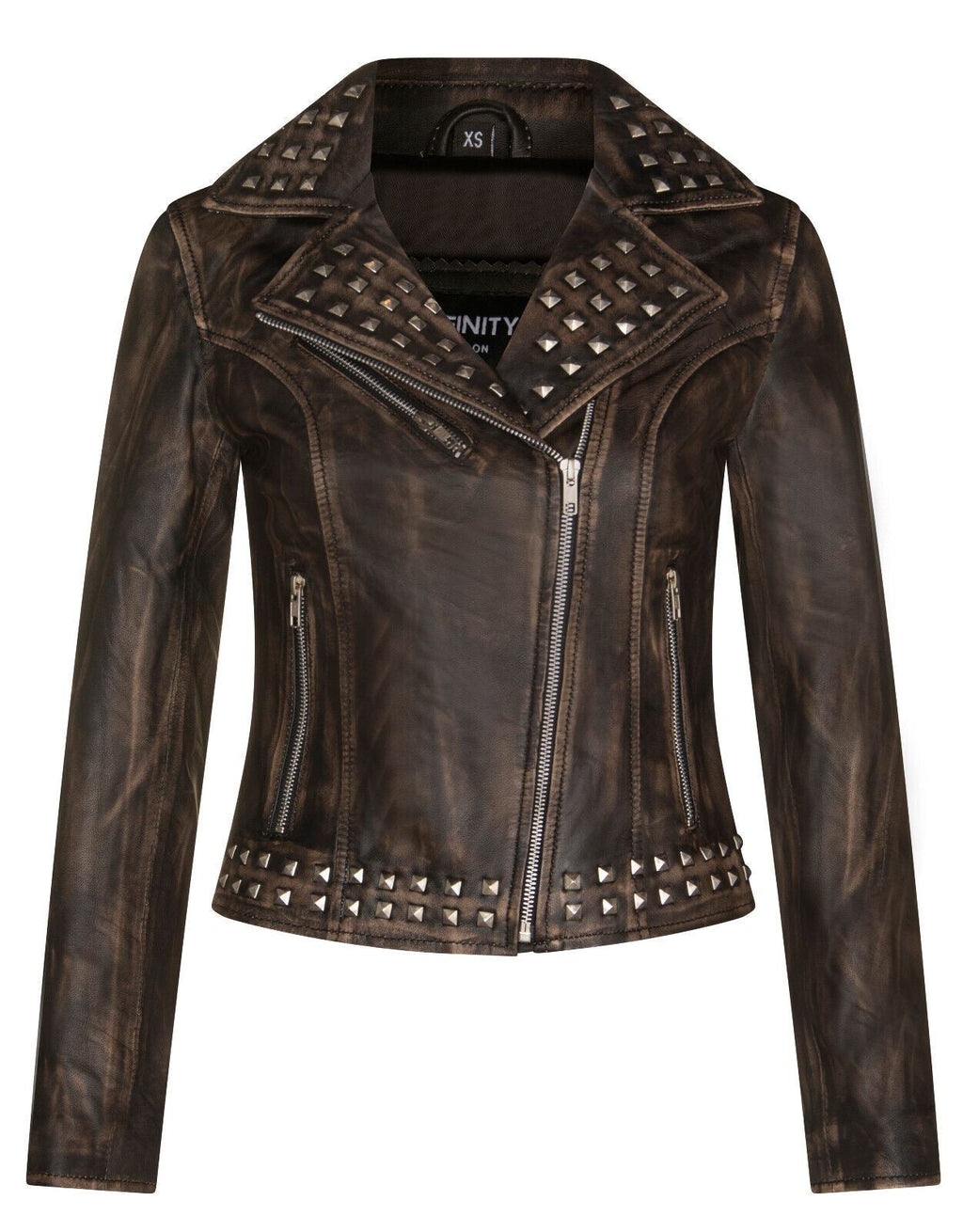 Womens Stud Goth Biker Leather Jacket-St. Albans