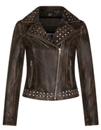 Womens Stud Goth Biker Leather Jacket-St. Albans