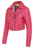 Womens Cropped Brando Leather Biker Jacket-Damascus