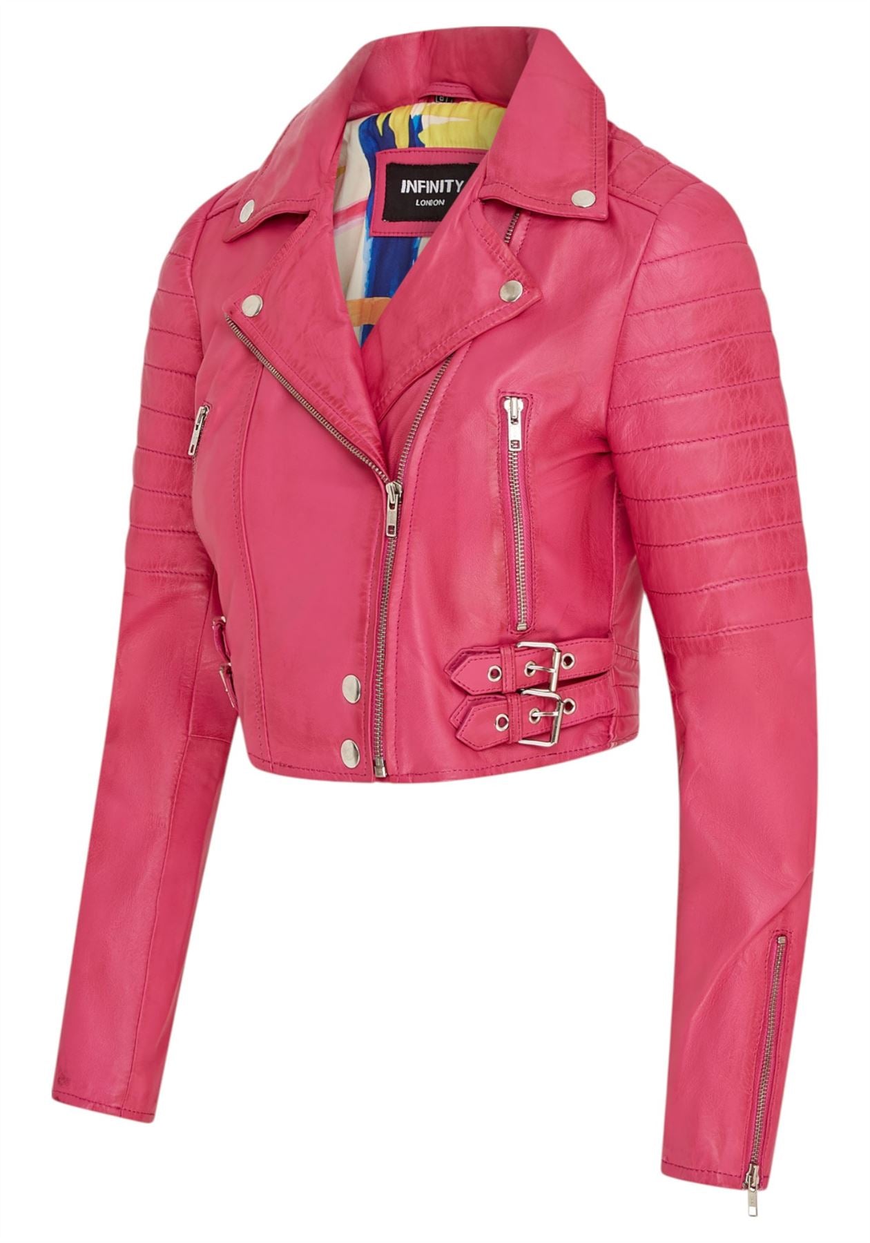 Womens Cropped Brando Leather Biker Jacket-Damascus