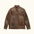 Cafe Racer Leather Jacket | Distressed Brown