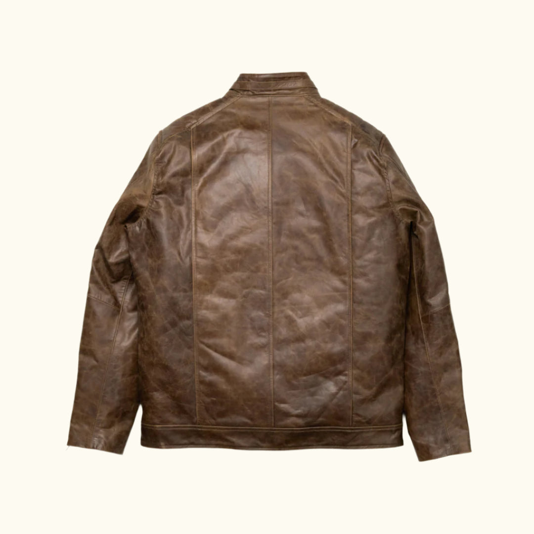 Cafe Racer Leather Jacket | Distressed Brown