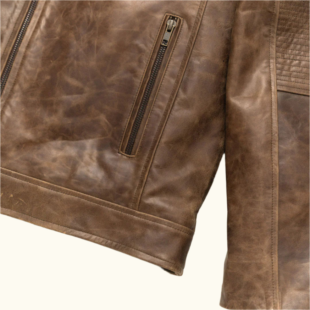 Cafe Racer Leather Jacket | Distressed Brown