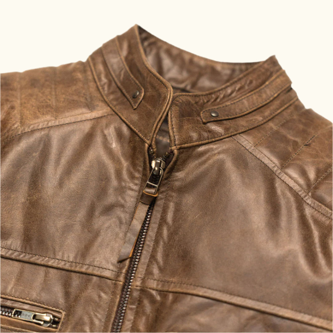 Cafe Racer Leather Jacket | Distressed Brown