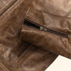 Cafe Racer Leather Jacket | Distressed Brown