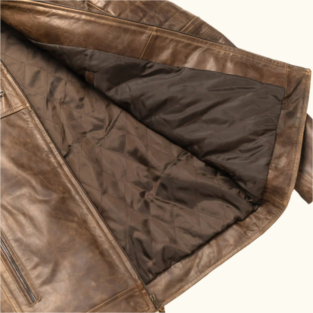Cafe Racer Leather Jacket | Distressed Brown