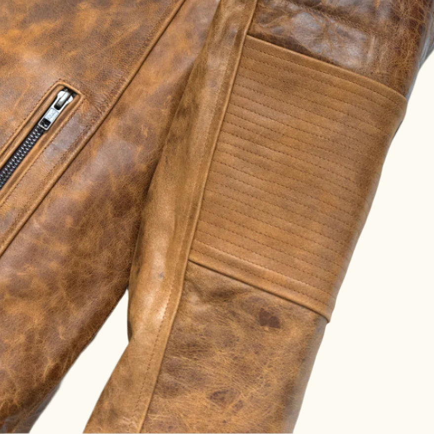 Cafe Racer Leather Jacket | Distressed Tan