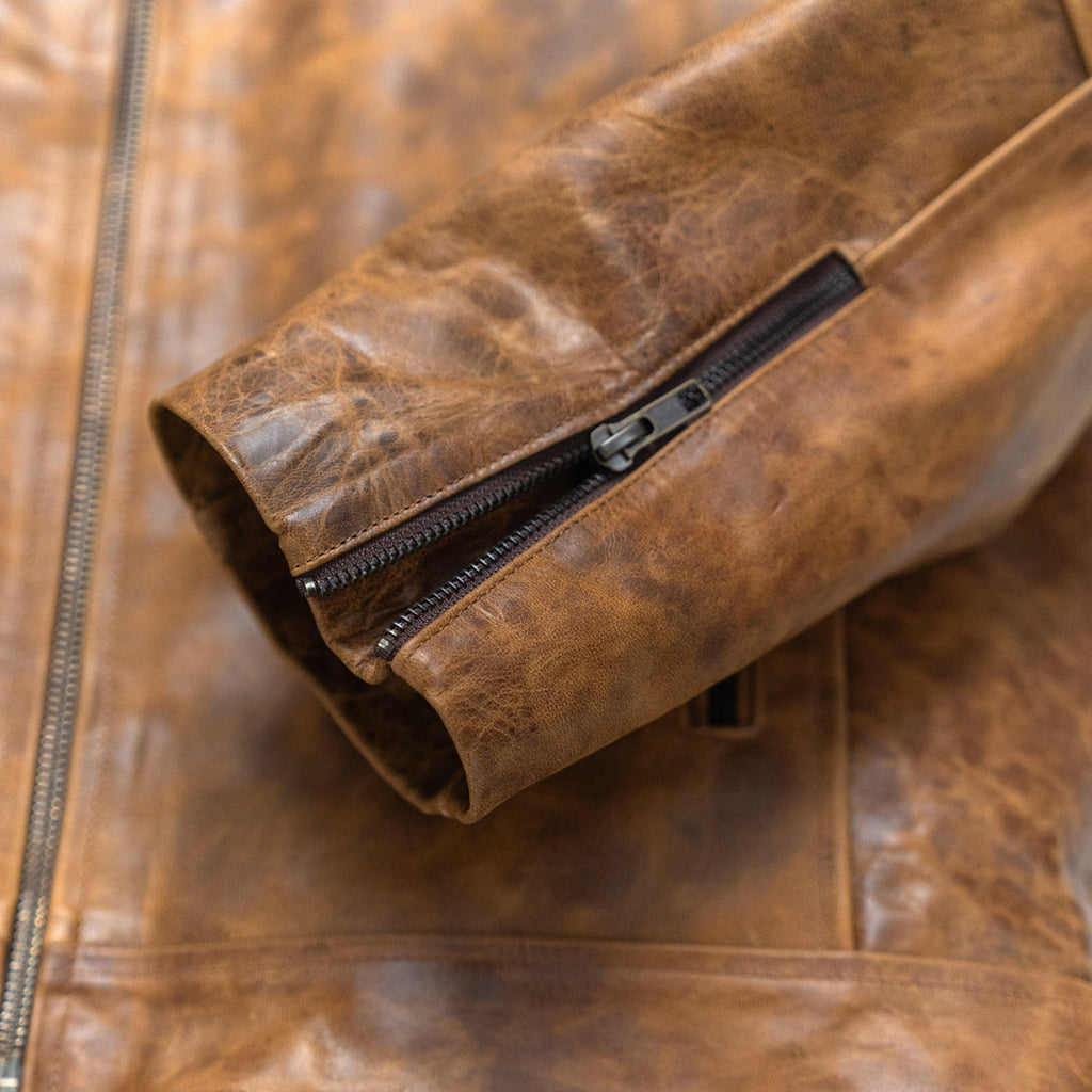 Cafe Racer Leather Jacket | Distressed Tan