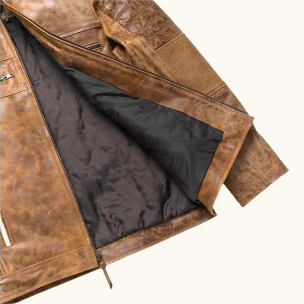 Cafe Racer Leather Jacket | Distressed Tan
