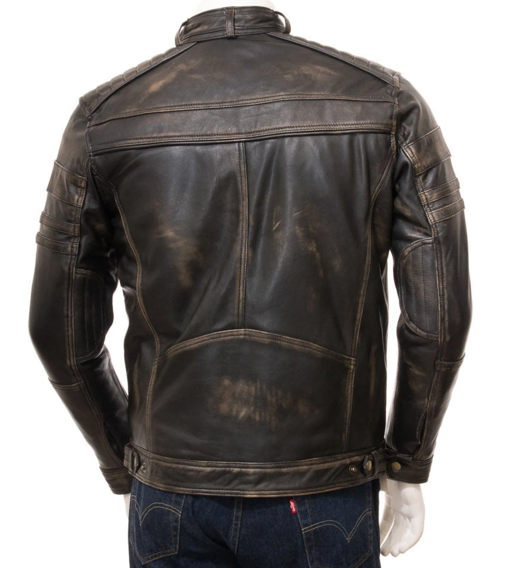 Elon Vintage Brown Leather Cafe Racer Biker Jacket