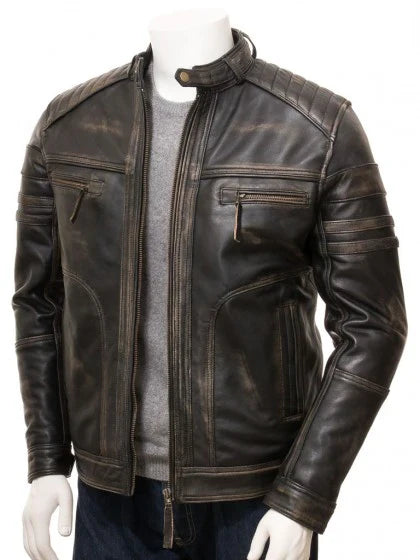 Elon Vintage Brown Leather Cafe Racer Biker Jacket