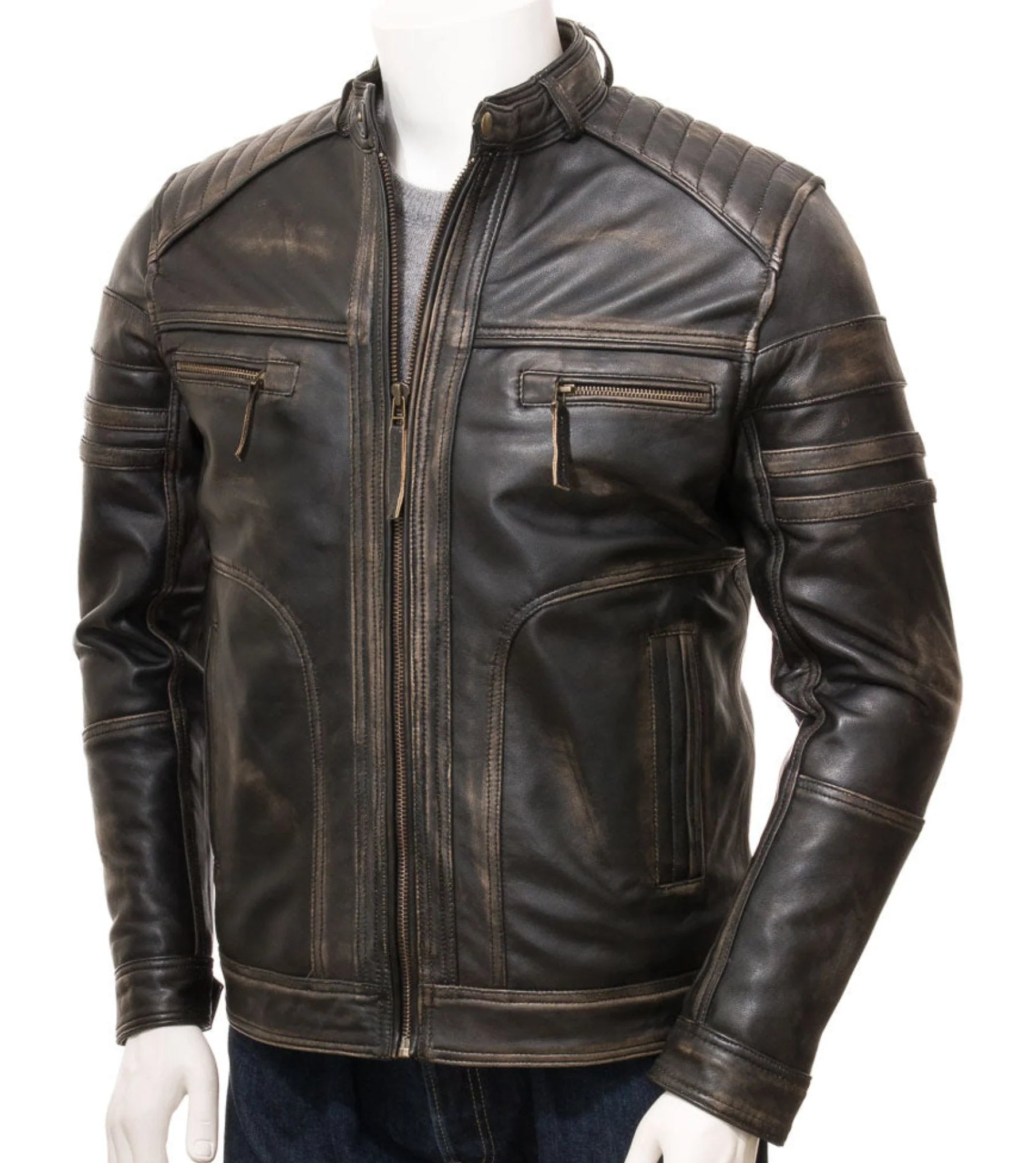 Elon Vintage Brown Leather Cafe Racer Biker Jacket