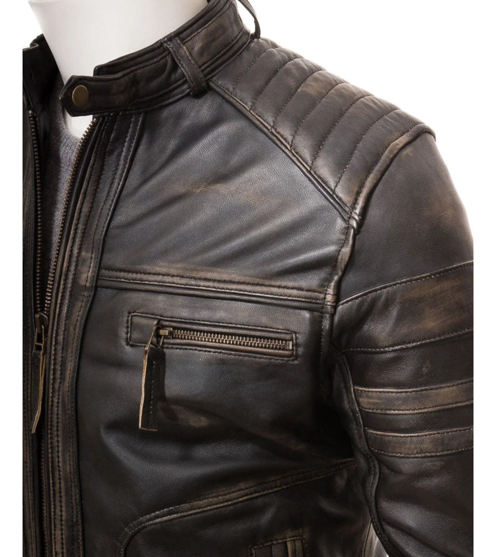 Elon Vintage Brown Leather Cafe Racer Biker Jacket