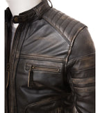Elon Vintage Brown Leather Cafe Racer Biker Jacket