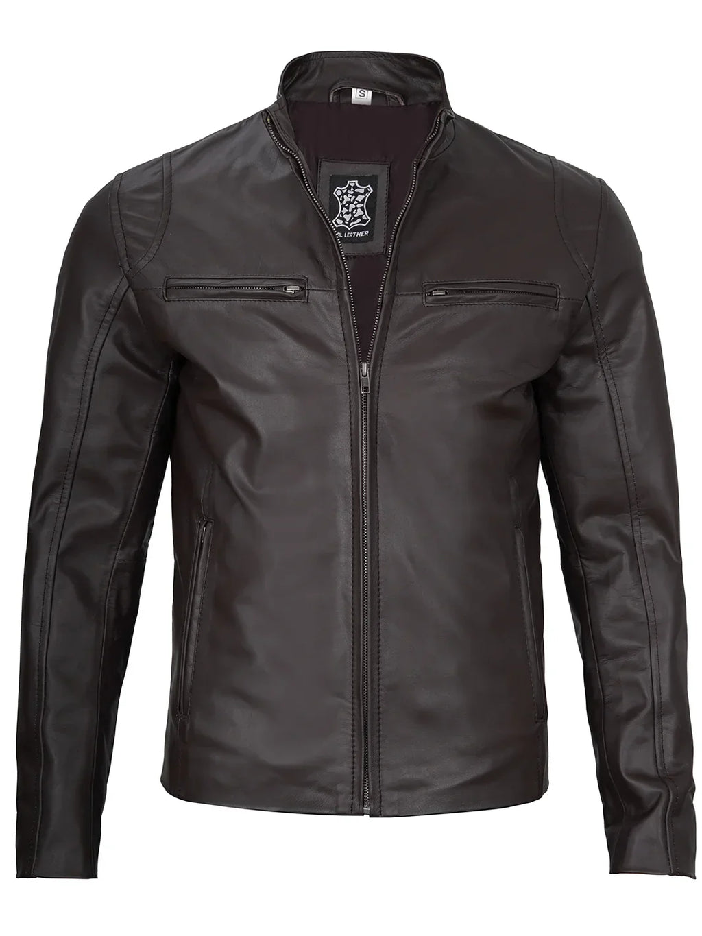 Men's Classic Dark Brown Cafe Racer Real Leather Jacket