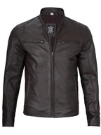 Men's Classic Dark Brown Cafe Racer Real Leather Jacket