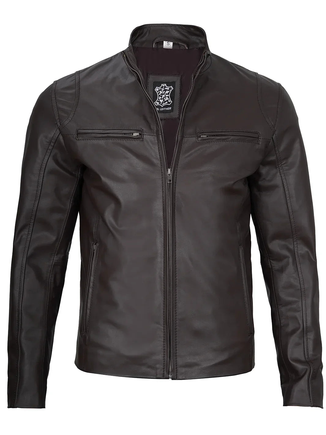 Men's Classic Dark Brown Cafe Racer Real Leather Jacket