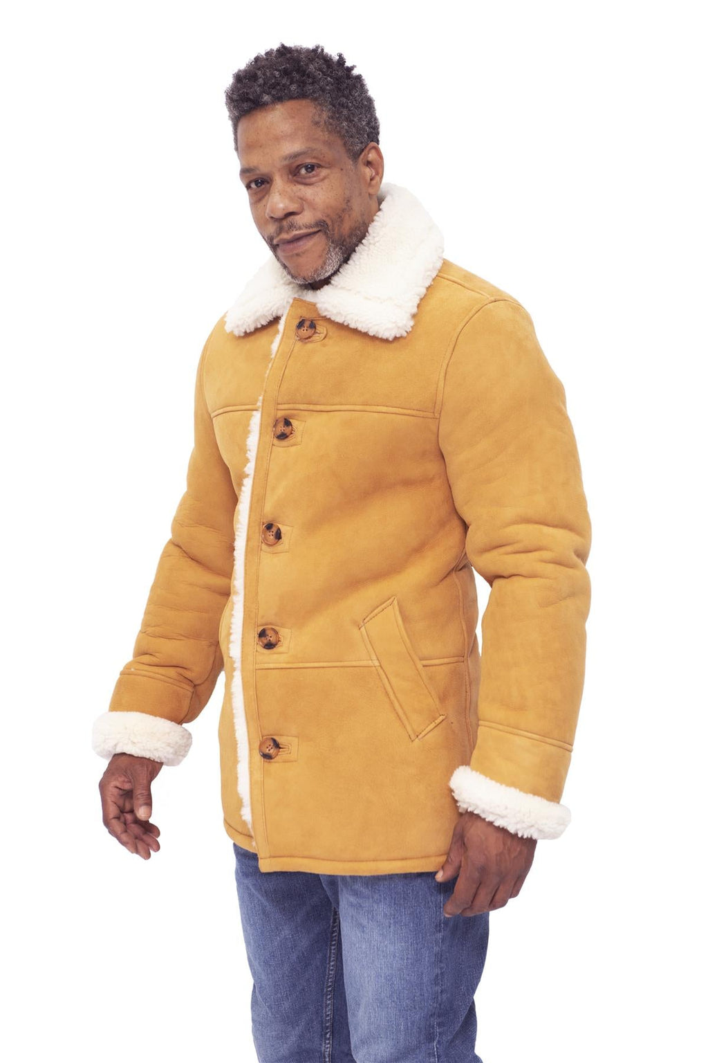 Mens Classic Sheepskin Car Coat-Auburn
