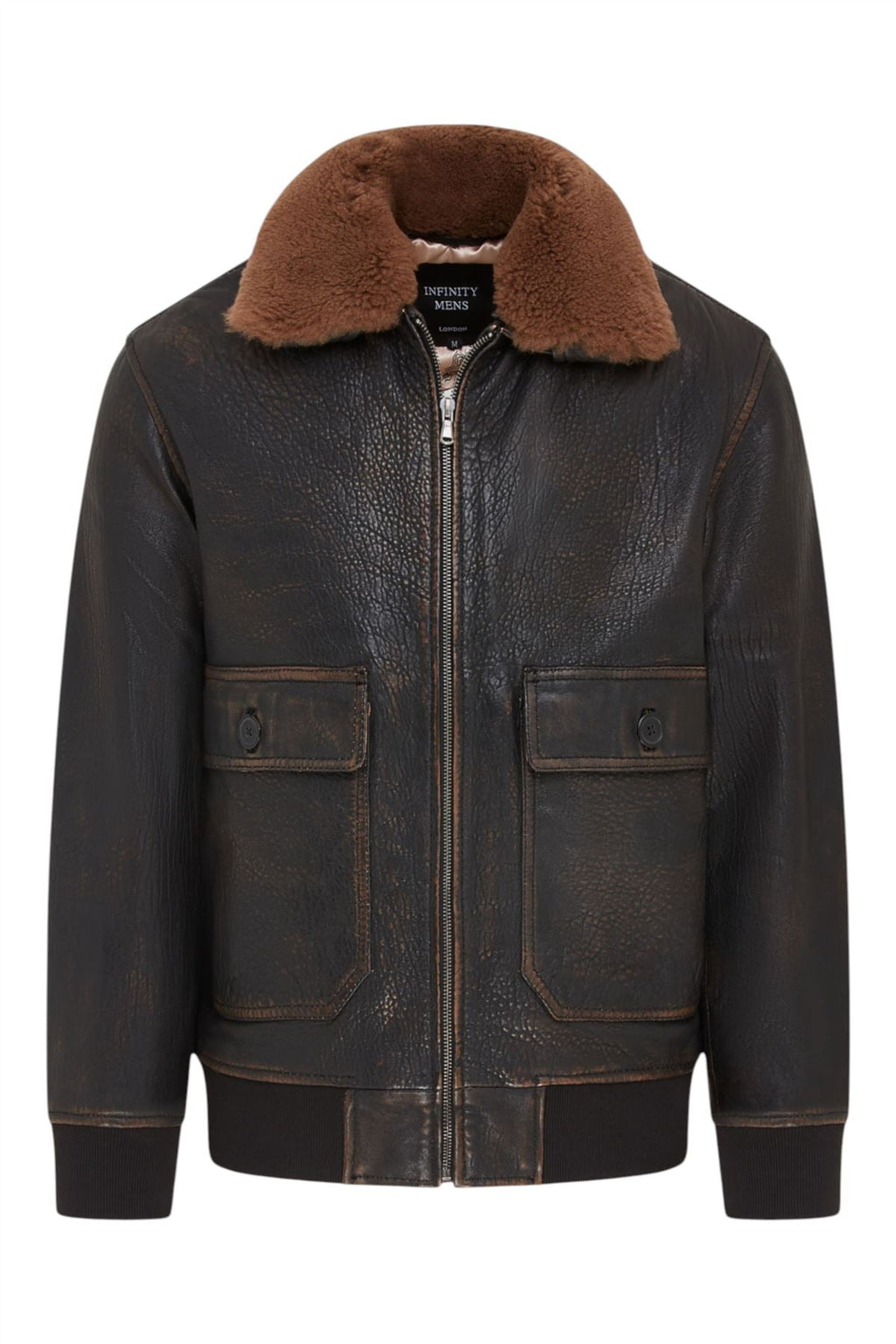 Men's Brown Leather Bomber Sheepskin Collar G-1 Pilot Jacket - Trick