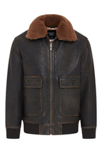 Men's Brown Leather Bomber Sheepskin Collar G-1 Pilot Jacket - Trick