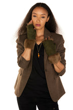 Womens Shearling  Mittens Fingerless Cuffs Toscana Suede Sheepskin Fur