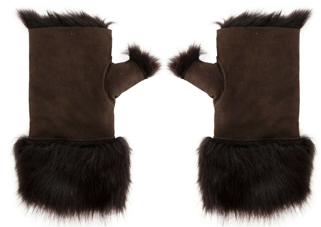 Womens Shearling  Mittens Fingerless Cuffs Toscana Suede Sheepskin Fur