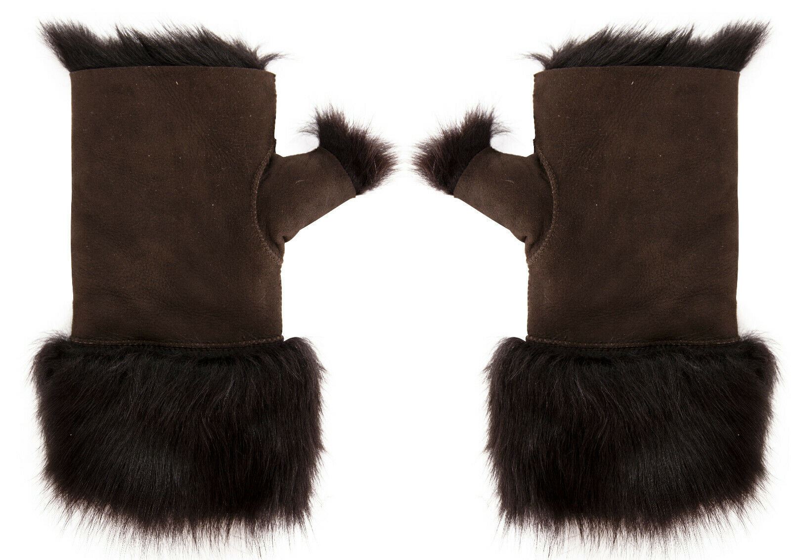 Womens Shearling  Mittens Fingerless Cuffs Toscana Suede Sheepskin Fur