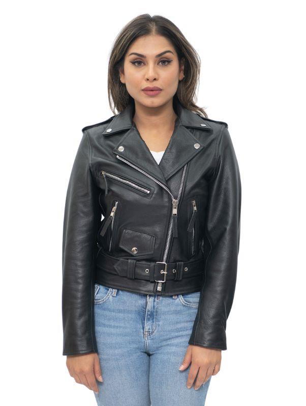 Women's Cowhide Brando Leather Biker Jacket-Murcia