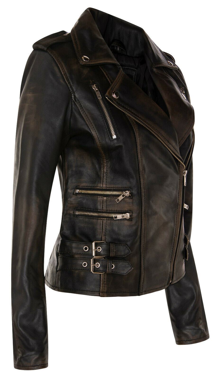 Womens Leather Brando Biker Jacket-Loddon