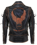 Mens Embossed Brando Leather Biker Jacket-Chicago