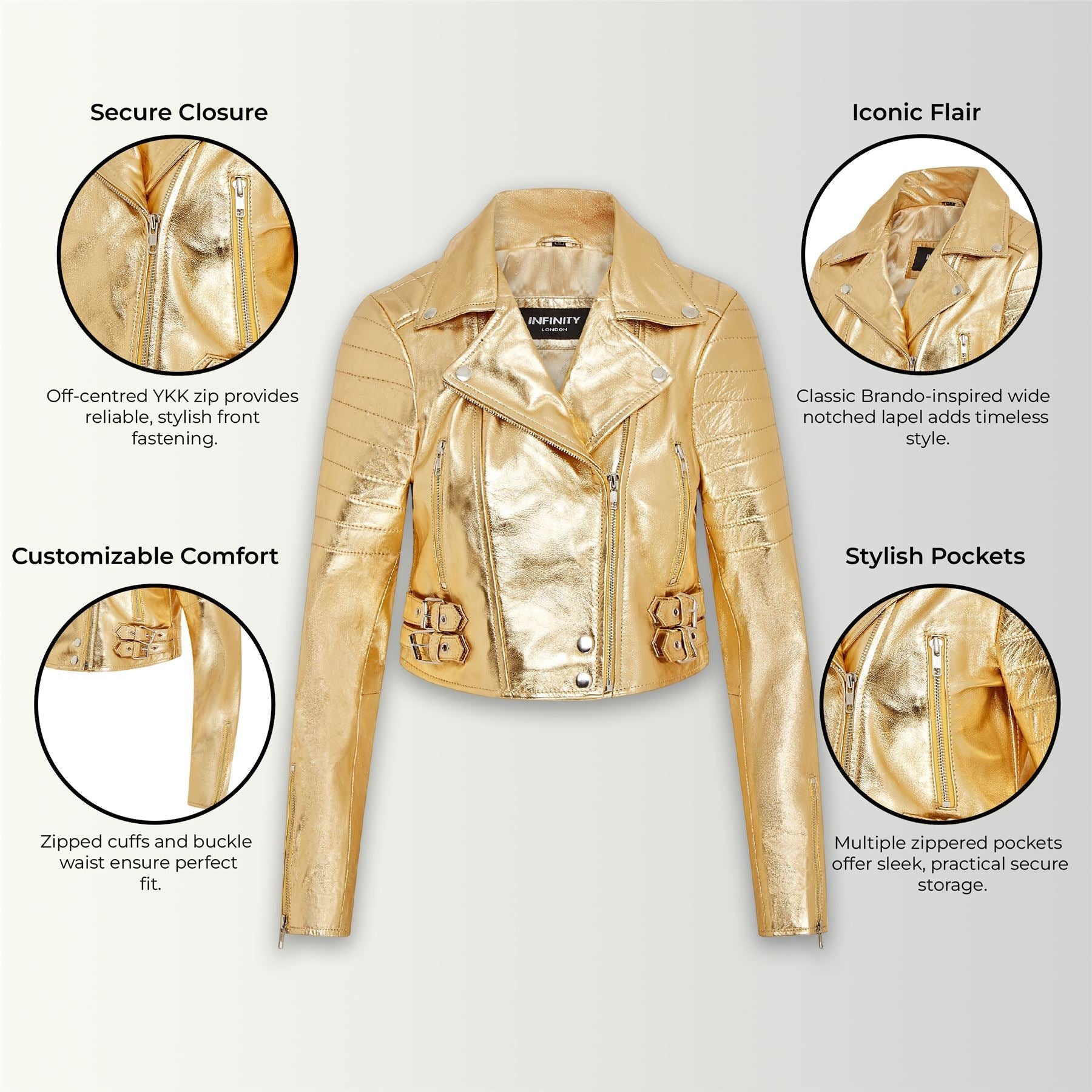 Womens Cropped Brando Leather Biker Jacket-Damascus