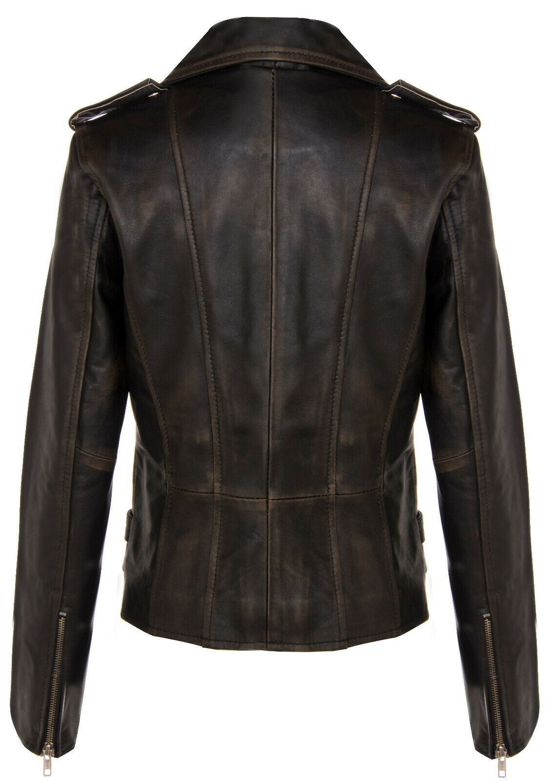 Womens Leather Brando Biker Jacket-Loddon