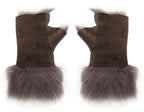 Womens Shearling  Mittens Fingerless Cuffs Toscana Suede Sheepskin Fur
