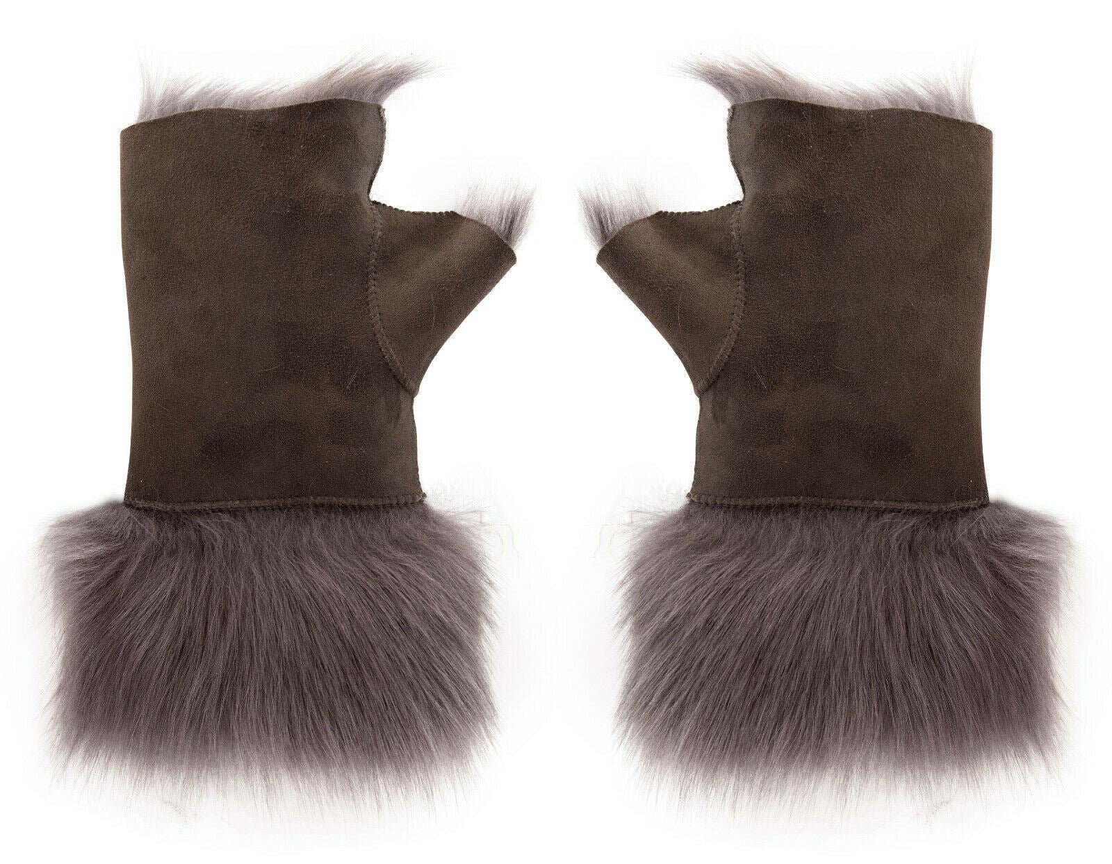 Womens Shearling  Mittens Fingerless Cuffs Toscana Suede Sheepskin Fur
