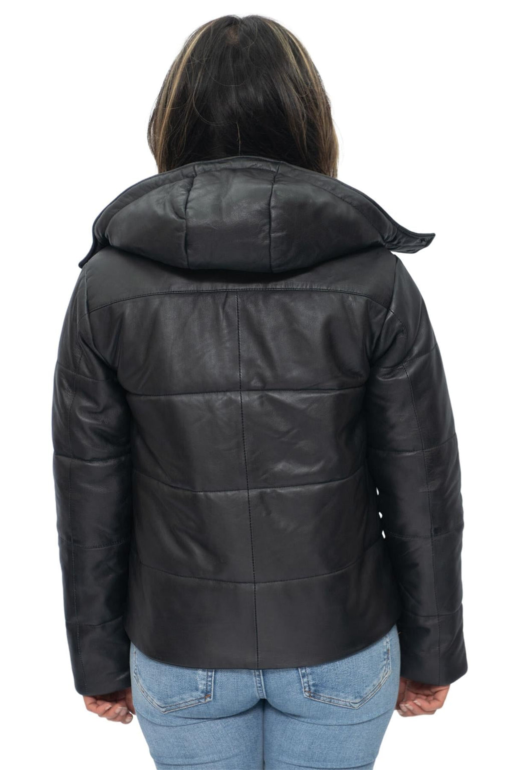 Womens Puffer Leather Bomber Jacket-Ajax