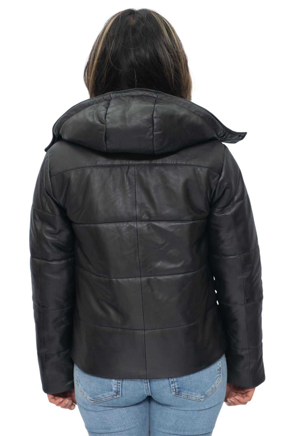 Womens Puffer Leather Bomber Jacket-Ajax